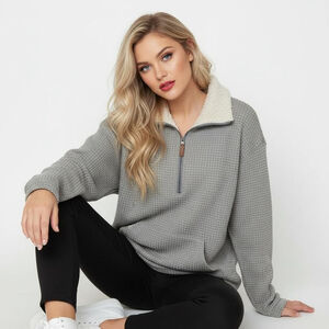 Kori America Medium Brown Pullover Half Zip Fleece Sweater